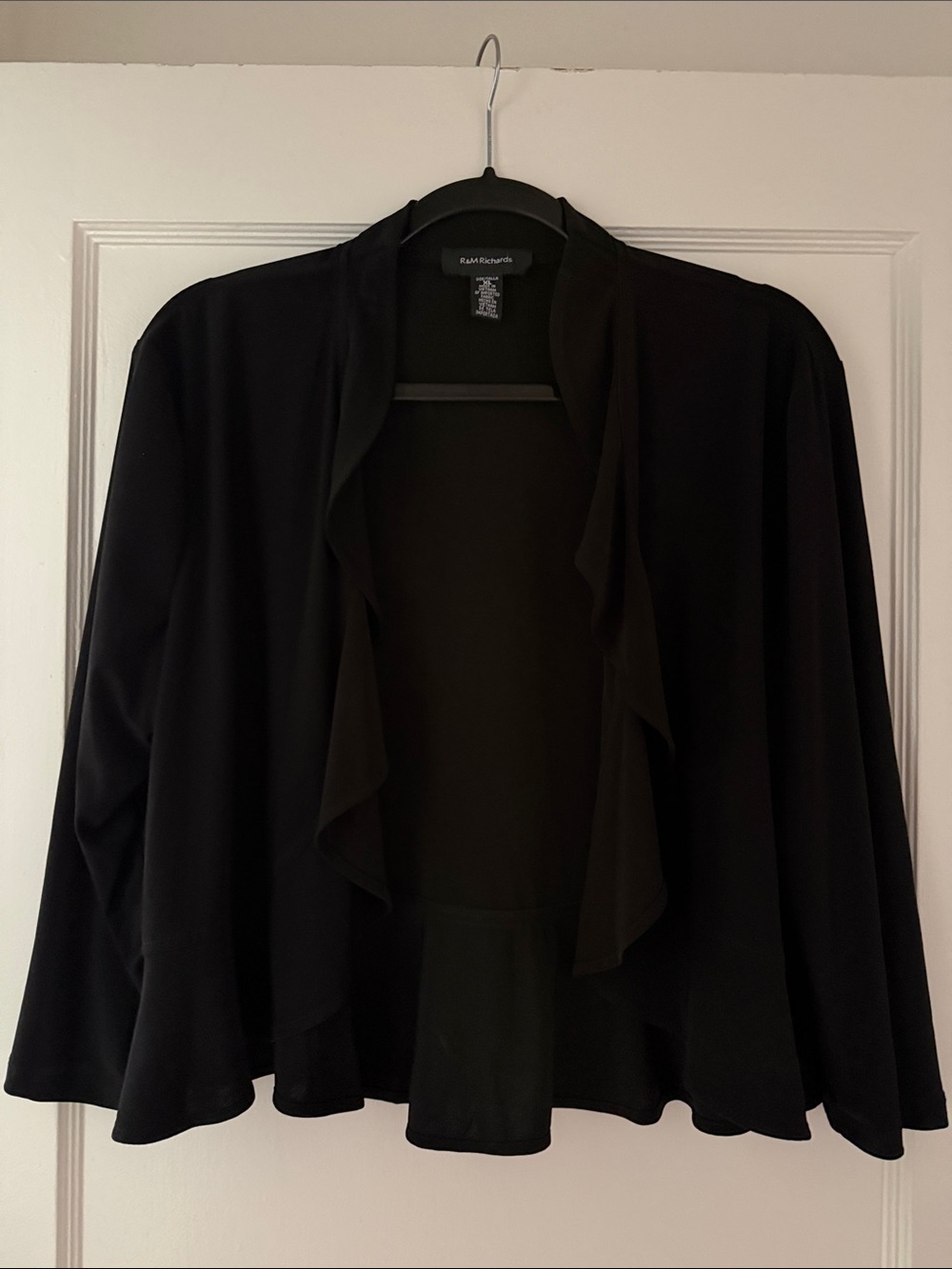 Women's Black Open Front Ruffle Cardigan
